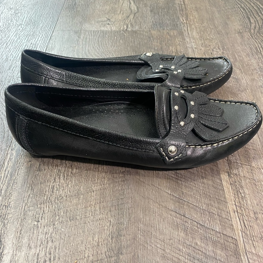 COLE HAAN Women's Black Leather Loafers Moccasins - Picture 5 of 7